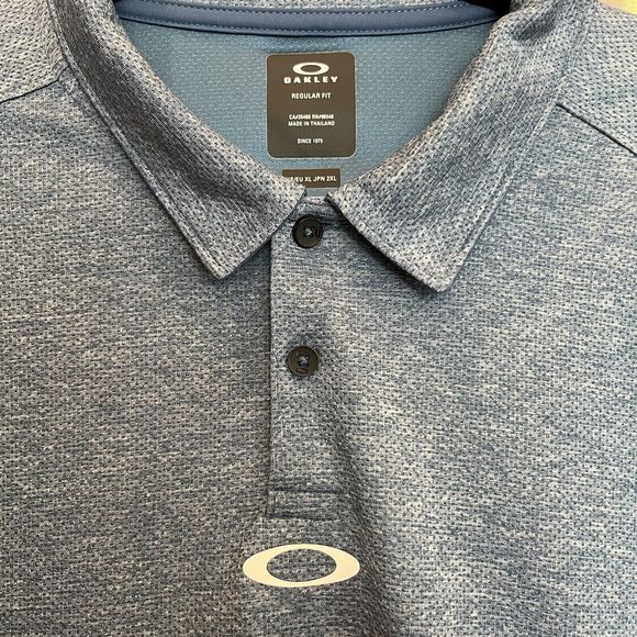 Oakley Polo Shirt Mens Size XL Ensign Blue Light Heather Golf Shirt - Picture 5 of 12